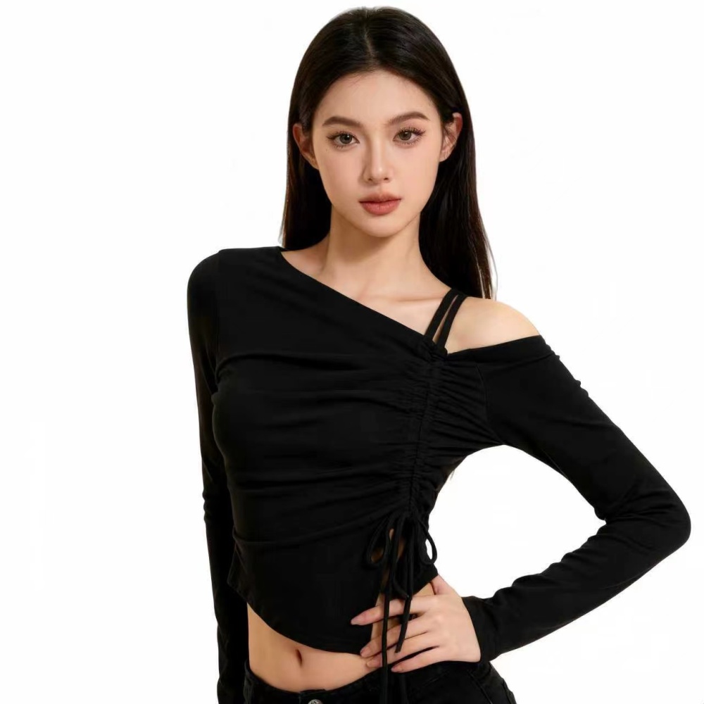 Irregular strapless spicegirl T-shirt autumn niche tops for women