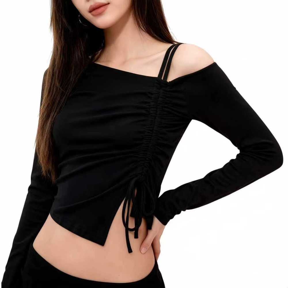 Irregular strapless spicegirl T-shirt autumn niche tops for women