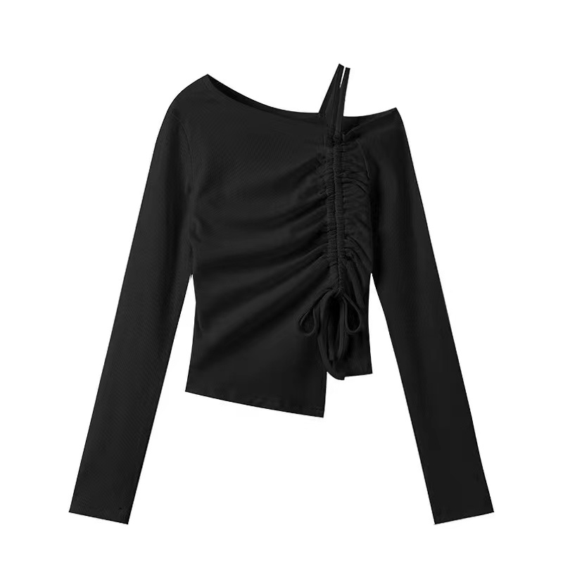 Irregular strapless spicegirl T-shirt autumn niche tops for women