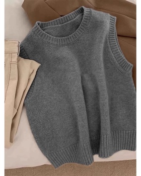 Japanese style lazy waistcoat retro round neck tops