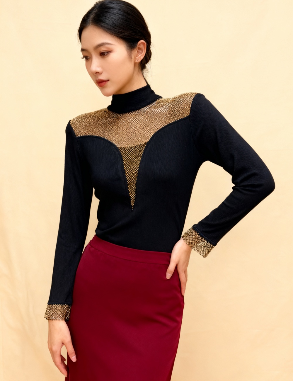 Sueding tops half high collar small shirt