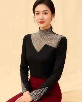 Double rhinestone tops bottoming small shirt for women