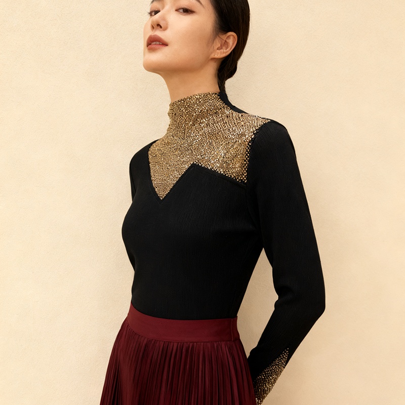 Double rhinestone tops bottoming small shirt for women