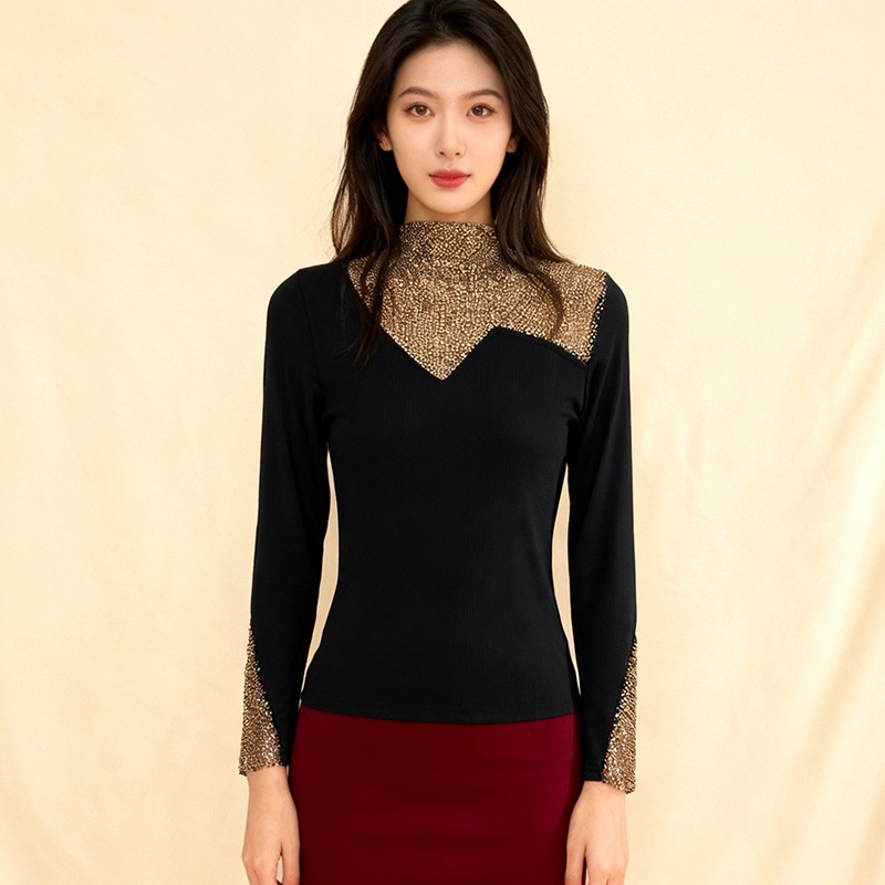 Double rhinestone tops bottoming small shirt for women