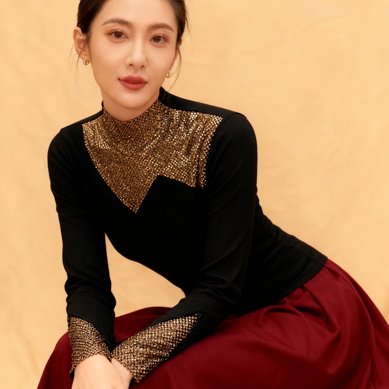 Double rhinestone tops bottoming small shirt for women