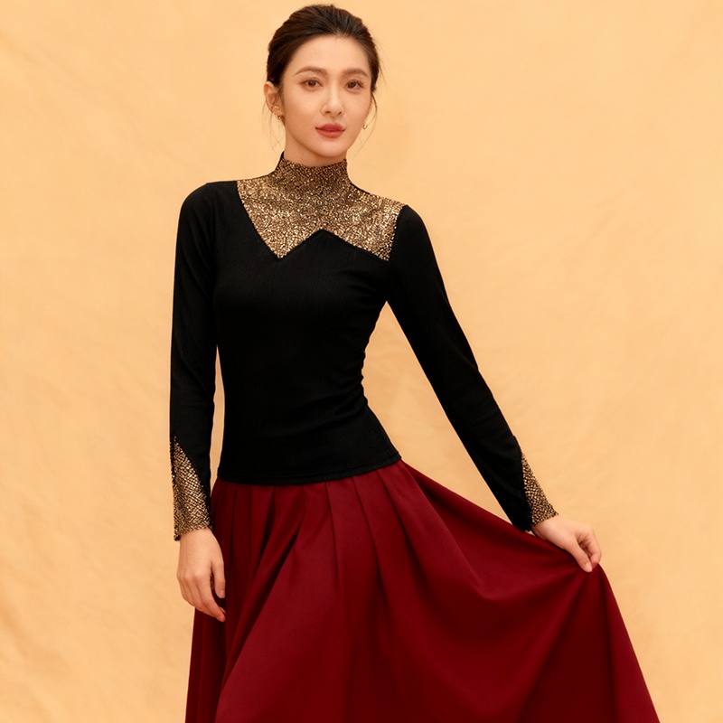 Double rhinestone tops bottoming small shirt for women