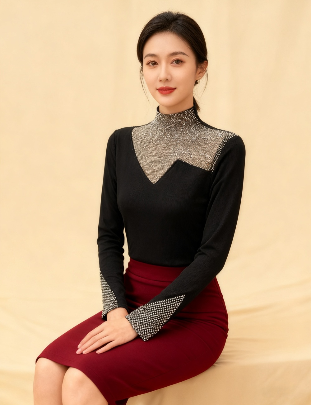 Double rhinestone tops bottoming small shirt for women