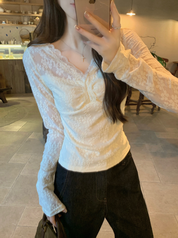 Lace temperament tops tender bottoming shirt for women