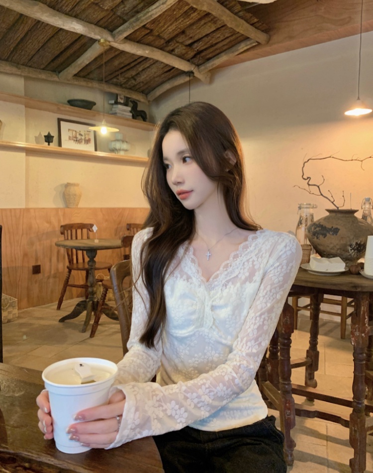 Lace temperament tops tender bottoming shirt for women