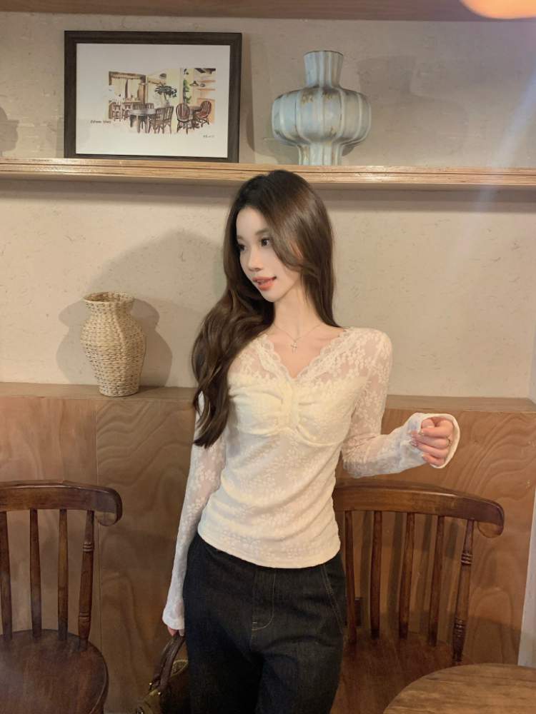 Lace temperament tops tender bottoming shirt for women