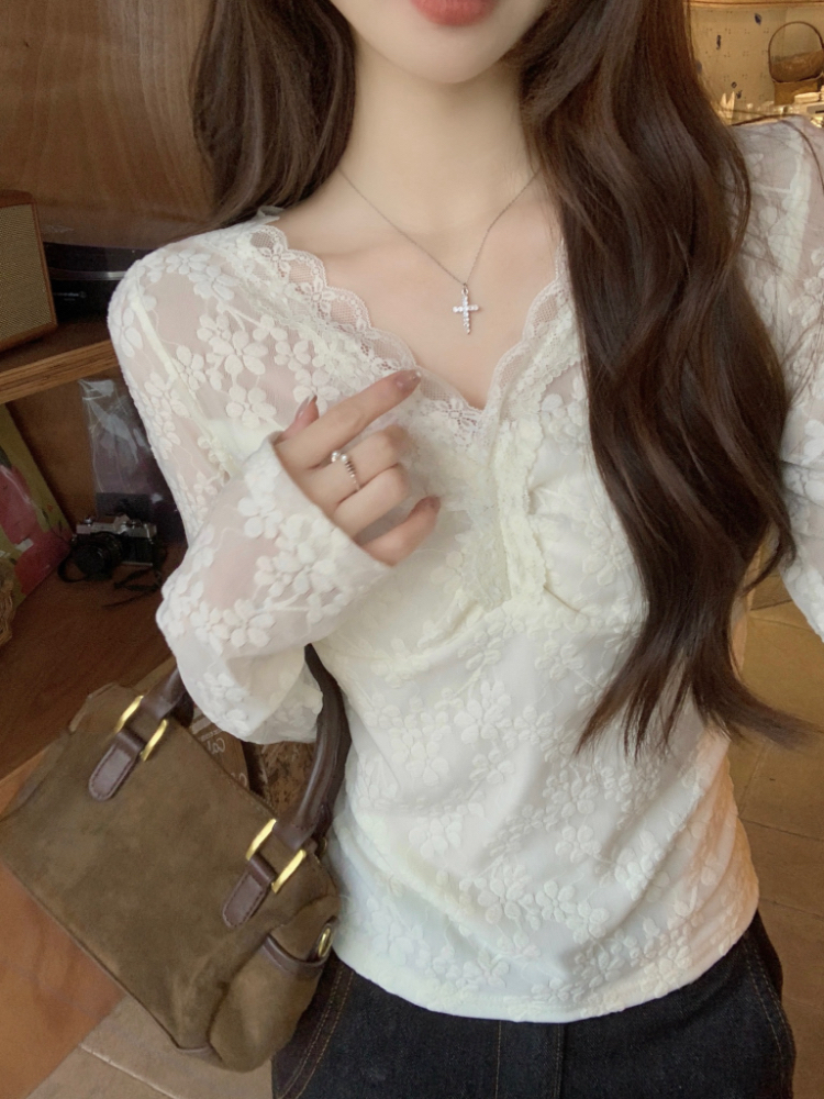 Lace temperament tops tender bottoming shirt for women