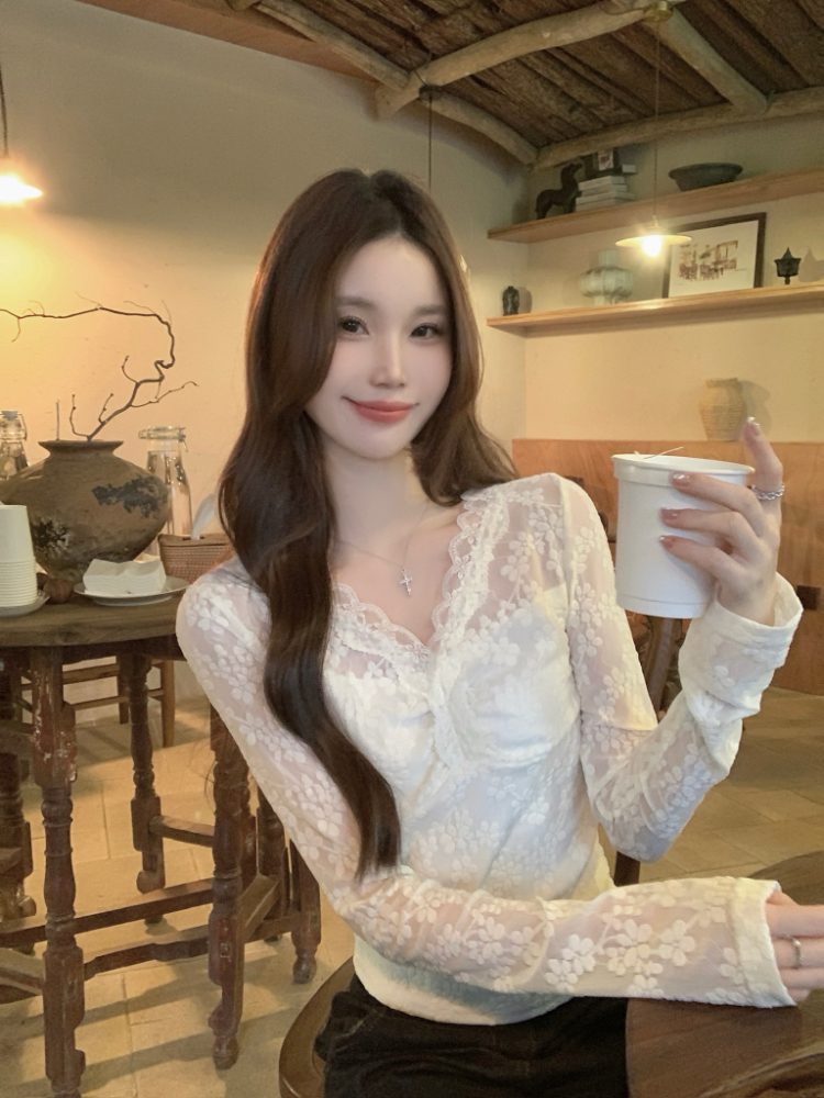 Lace temperament tops tender bottoming shirt for women