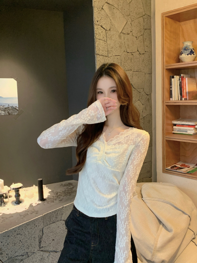 Lace temperament tops tender bottoming shirt for women