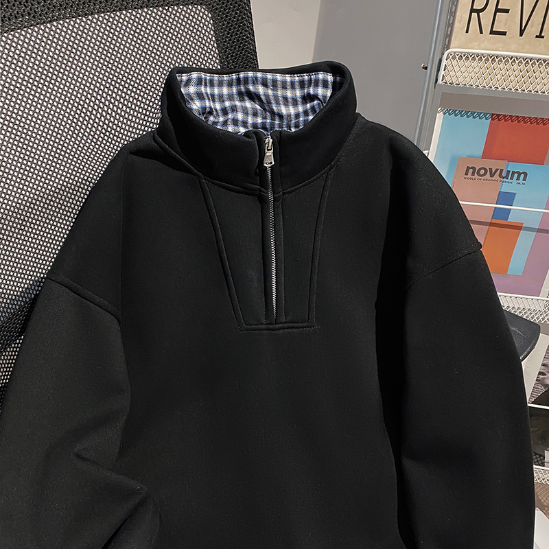 Plus velvet thermal tops cstand collar Pseudo-two hoodie for men