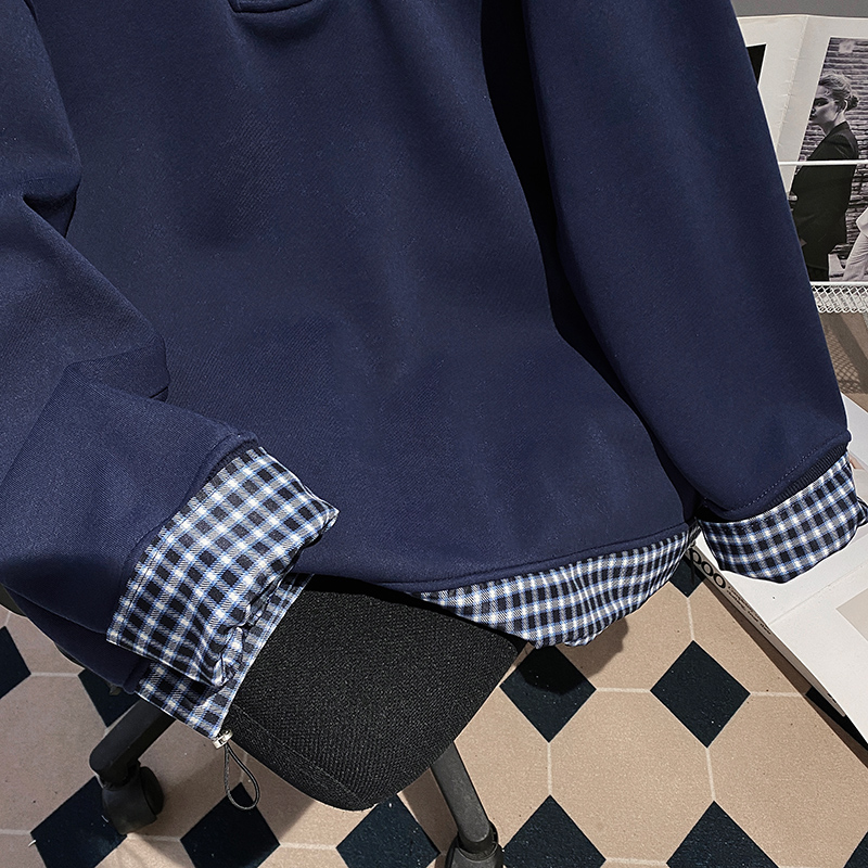 Plus velvet thermal tops cstand collar Pseudo-two hoodie for men