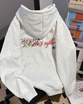 Embroidered flowers tops Korean style hoodie for women