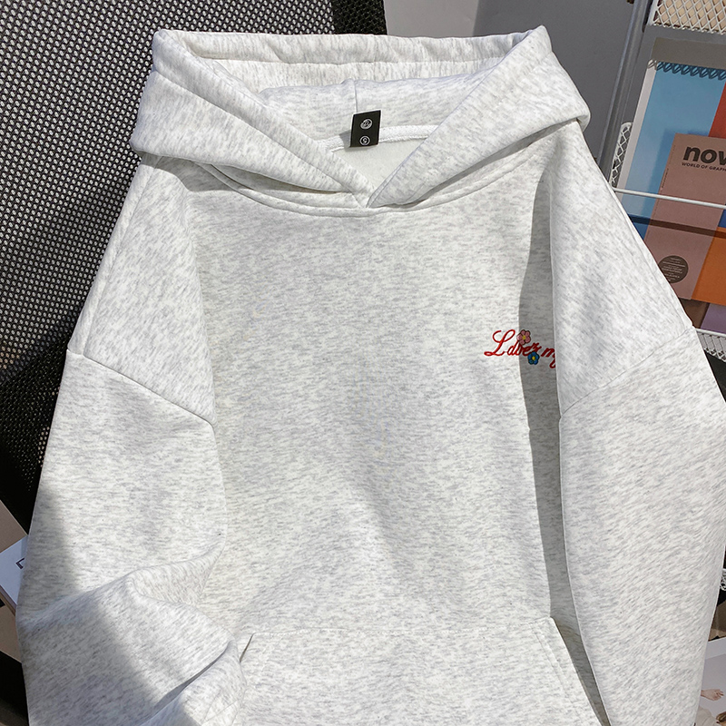 Embroidered flowers tops Korean style hoodie for women