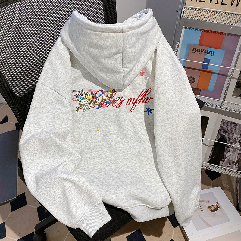 Embroidered flowers tops Korean style hoodie for women