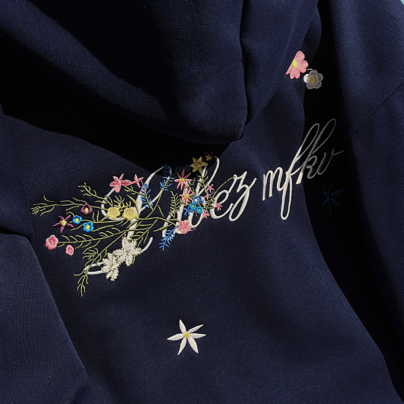 Embroidered flowers tops Korean style hoodie for women