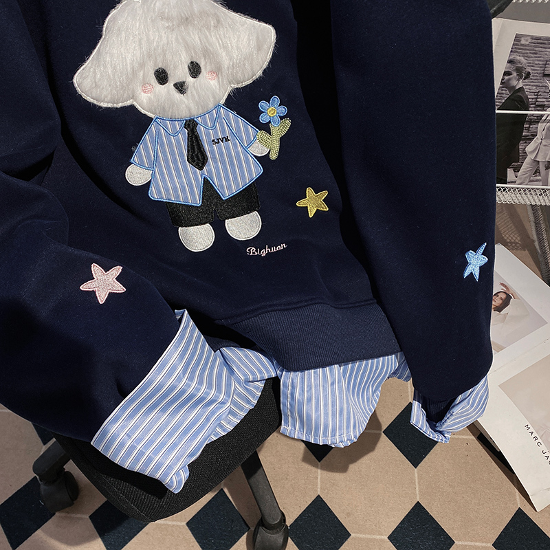 Thermal Pseudo-two tops autumn and winter hoodie for women