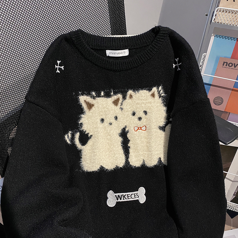 Embroidered flowers thermal sweater bottoming tops for women