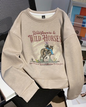 Plus velvet loose tops round neck thermal hoodie for women