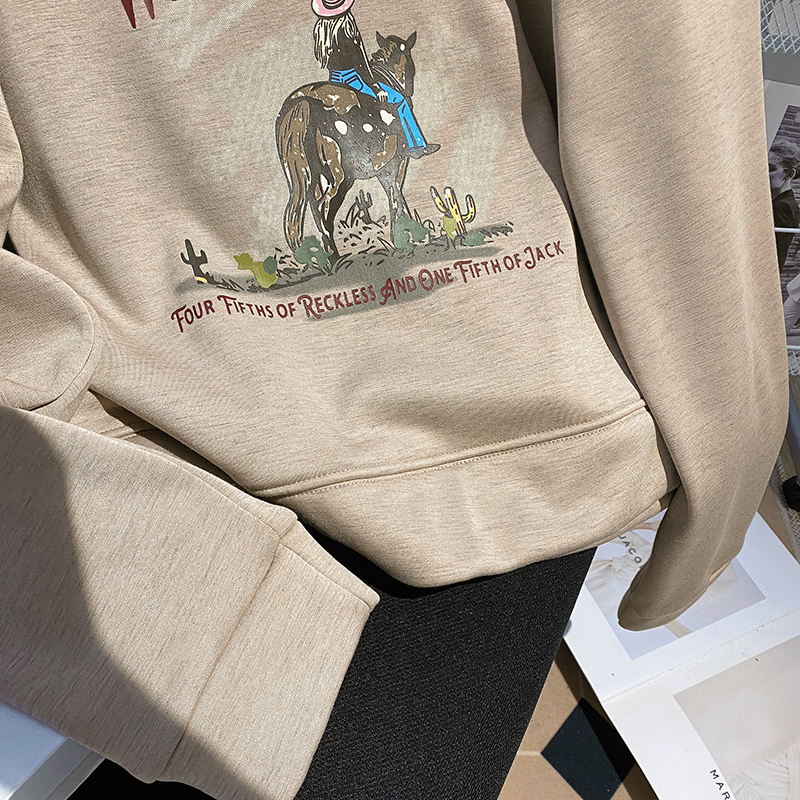 Plus velvet loose tops round neck thermal hoodie for women