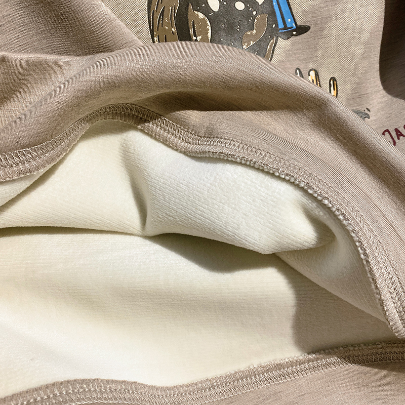 Plus velvet loose tops round neck thermal hoodie for women