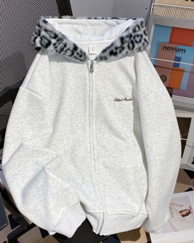 Plus velvet thermal loose coat couples zip cardigan