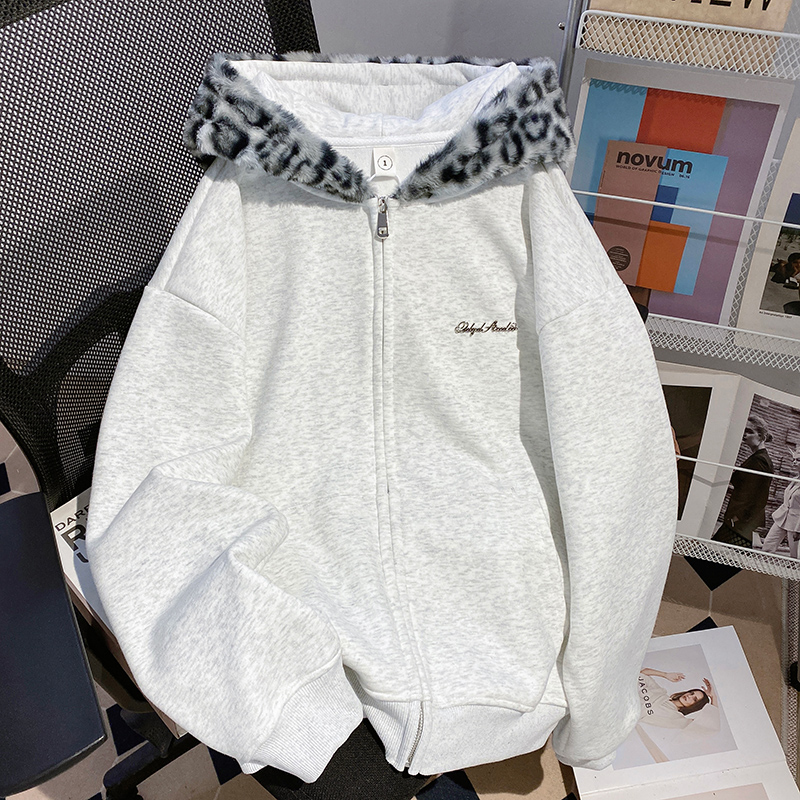 Plus velvet thermal loose coat couples zip cardigan