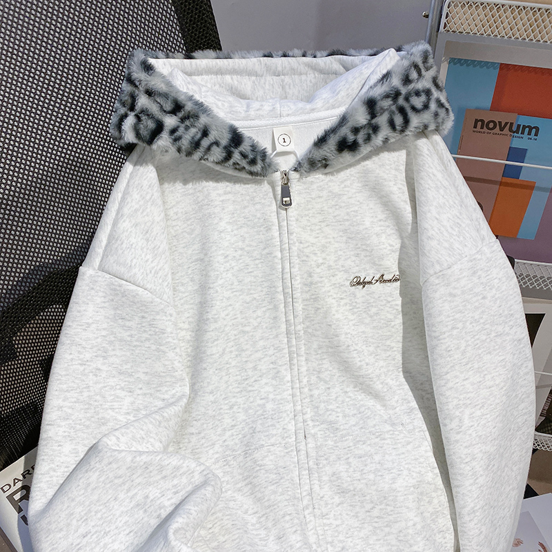 Plus velvet thermal loose coat couples zip cardigan