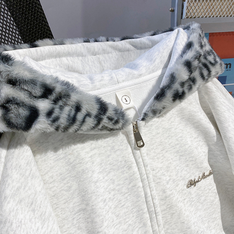 Plus velvet thermal loose coat couples zip cardigan