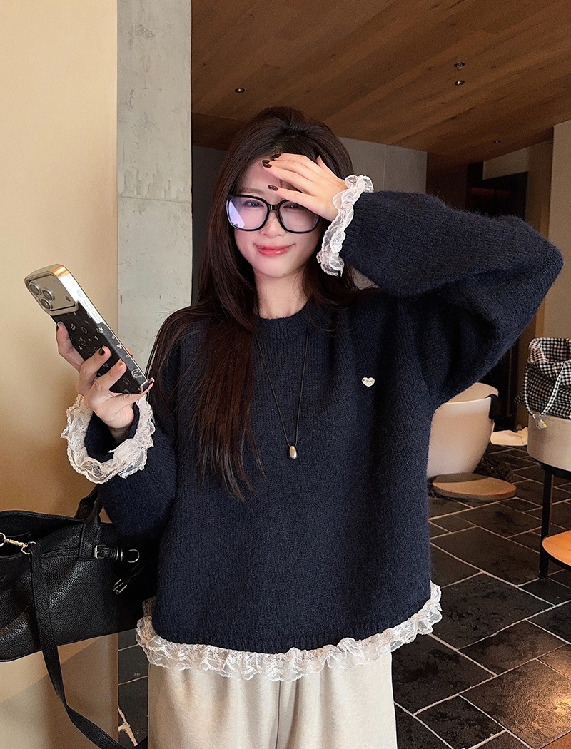 Long sleeve lace sweater thermal tops for women