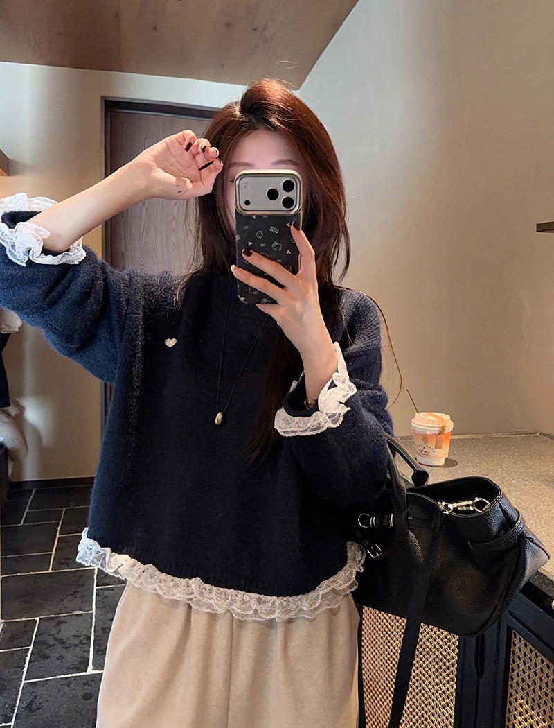 Long sleeve lace sweater thermal tops for women