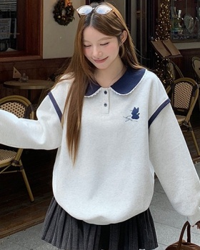 Autumn and winter embroidery hoodie plus velvet loose tops