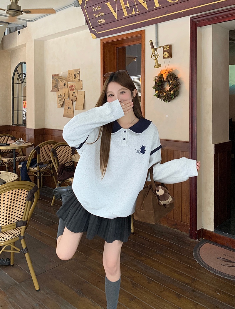 Autumn and winter embroidery hoodie plus velvet loose tops