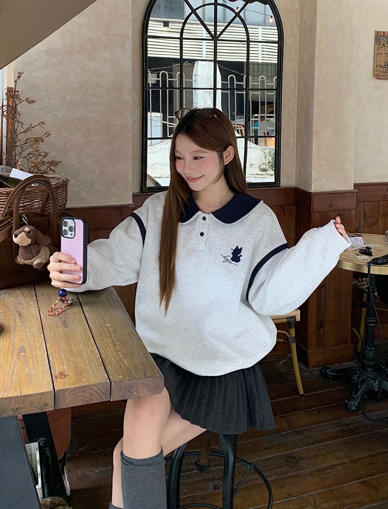 Autumn and winter embroidery hoodie plus velvet loose tops