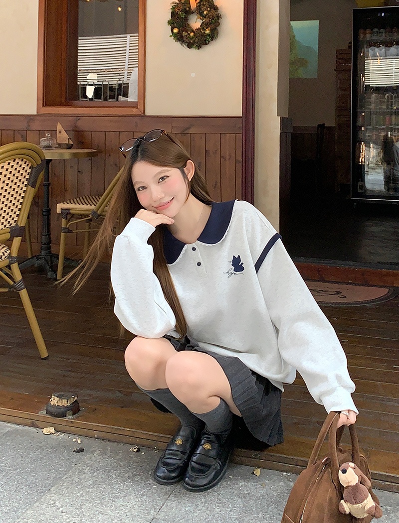 Autumn and winter embroidery hoodie plus velvet loose tops