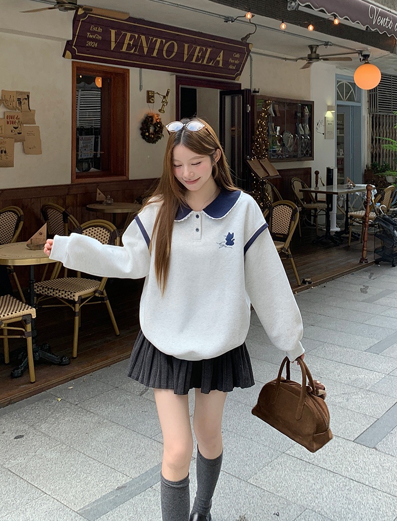 Autumn and winter embroidery hoodie plus velvet loose tops