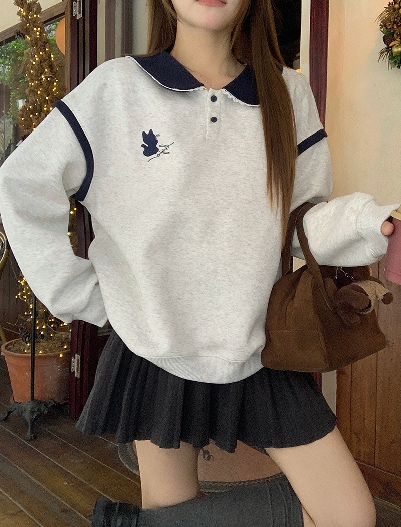 Autumn and winter embroidery hoodie plus velvet loose tops