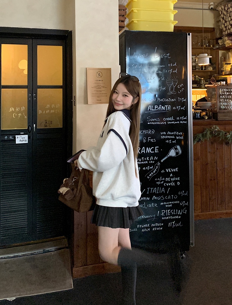 Autumn and winter embroidery hoodie plus velvet loose tops