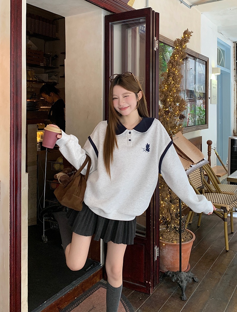 Autumn and winter embroidery hoodie plus velvet loose tops