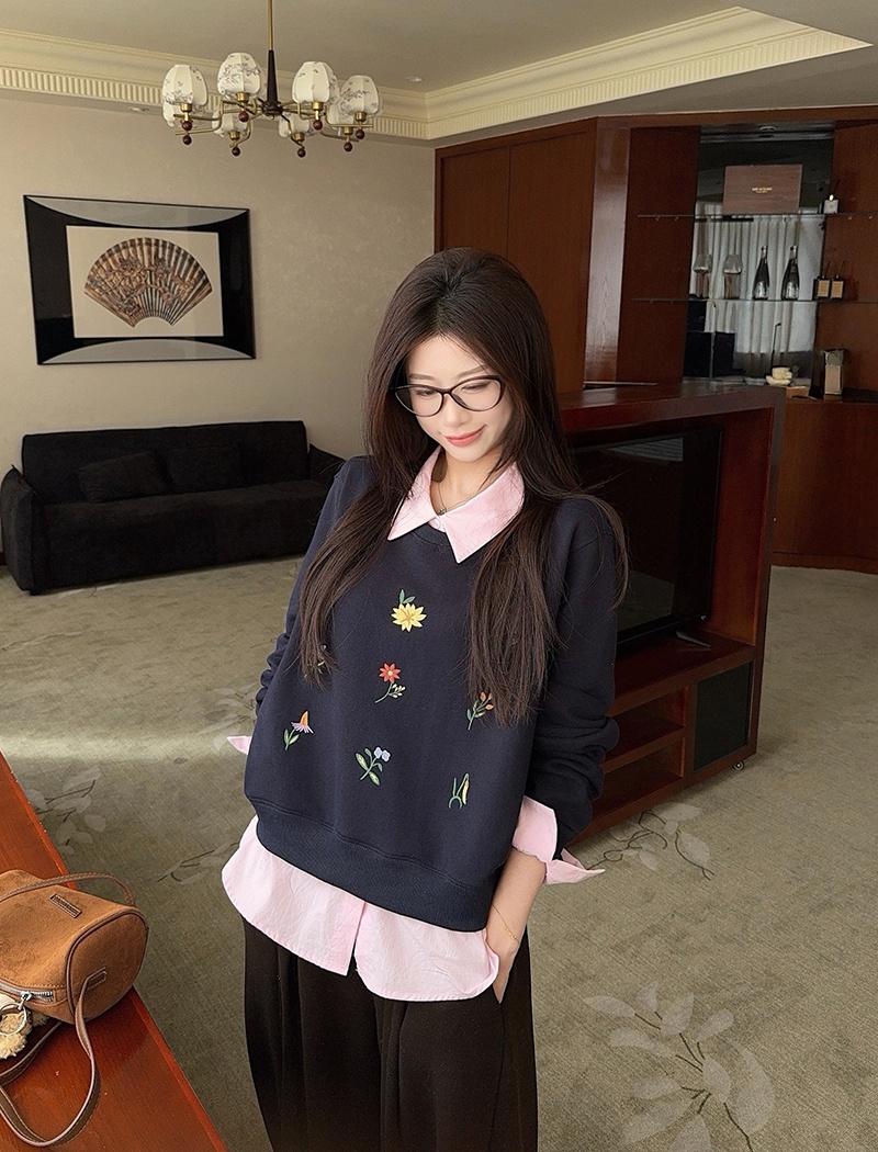 Plus velvet cartoon tops thermal loose hoodie for women