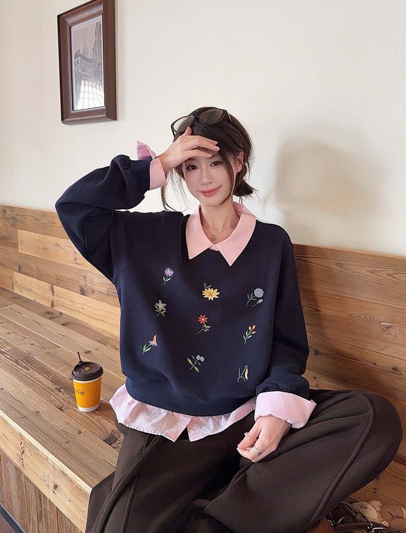 Plus velvet cartoon tops thermal loose hoodie for women
