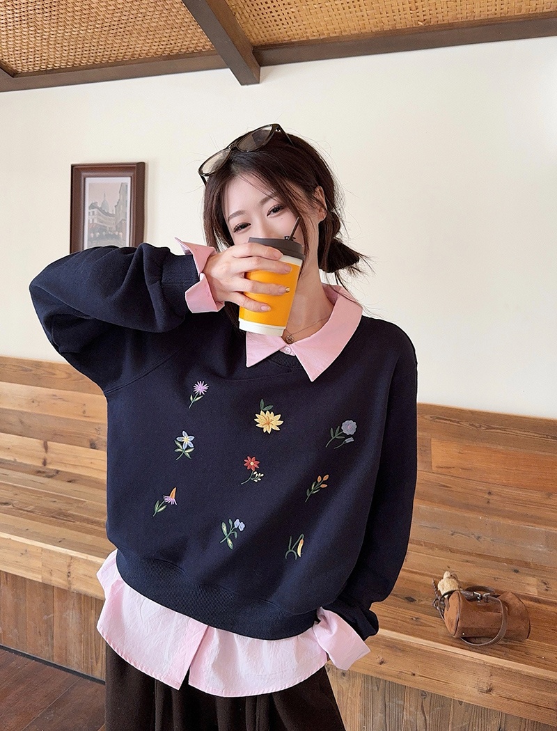 Plus velvet cartoon tops thermal loose hoodie for women