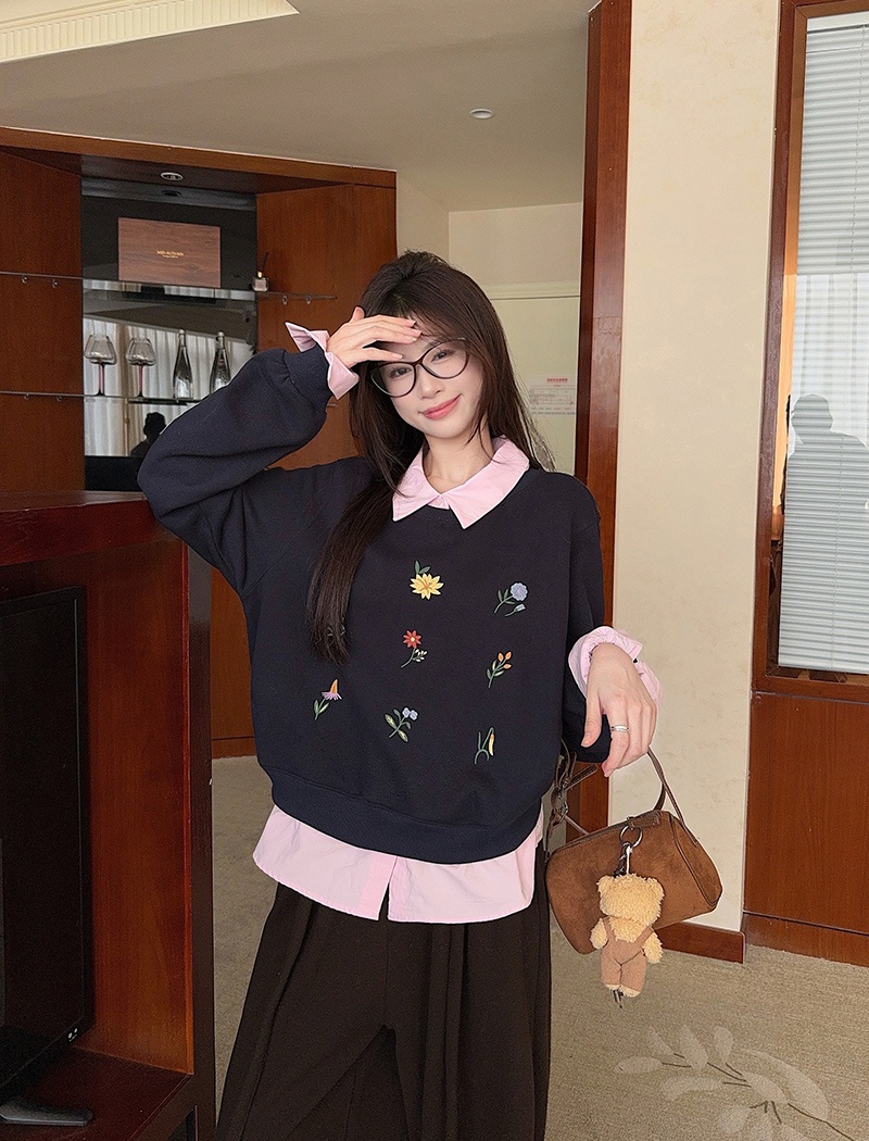 Plus velvet cartoon tops thermal loose hoodie for women