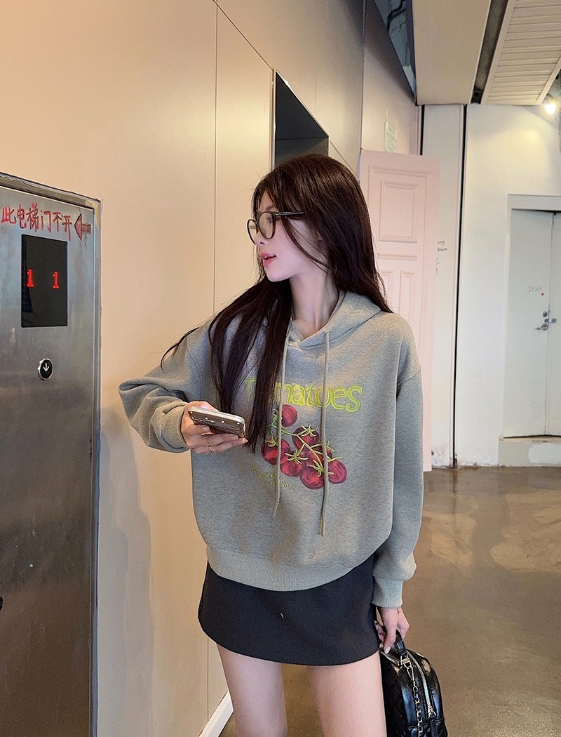 Autumn and winter plus velvet hoodie loose hooded tops