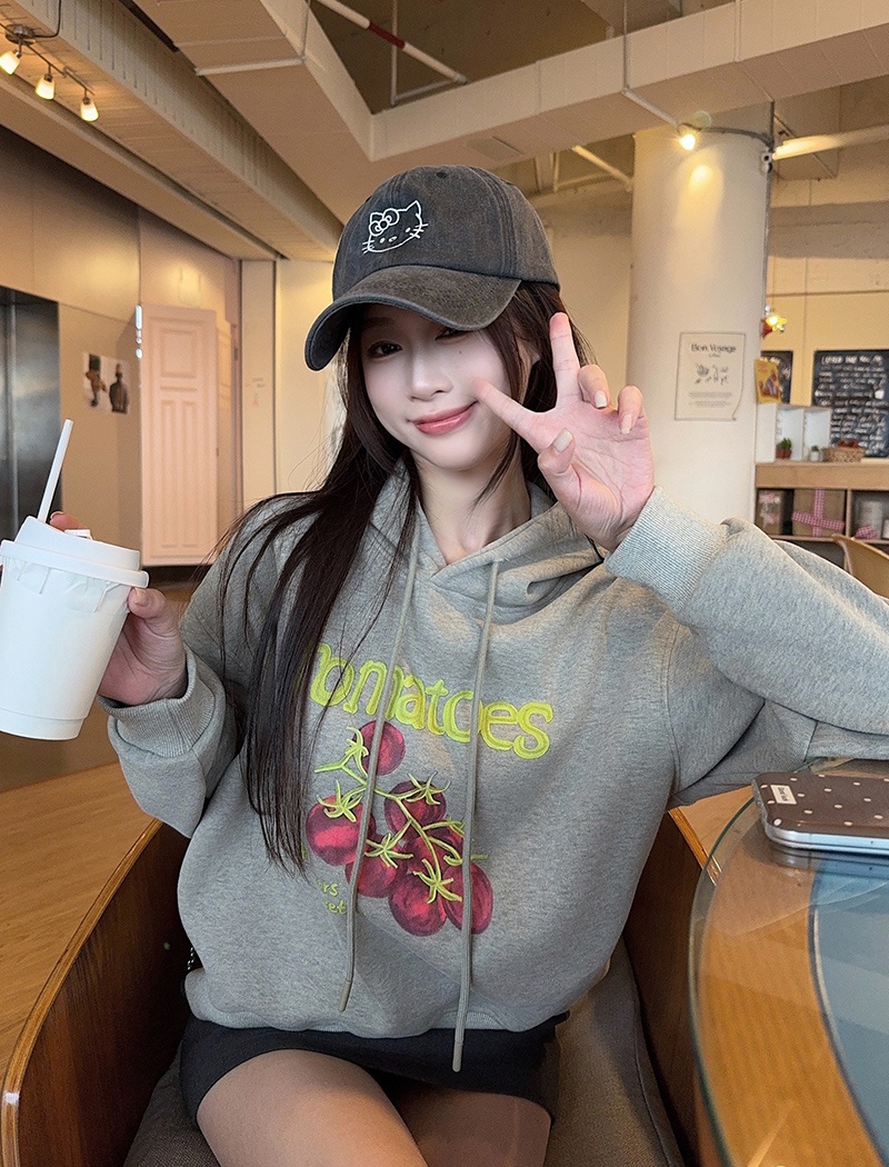 Autumn and winter plus velvet hoodie loose hooded tops