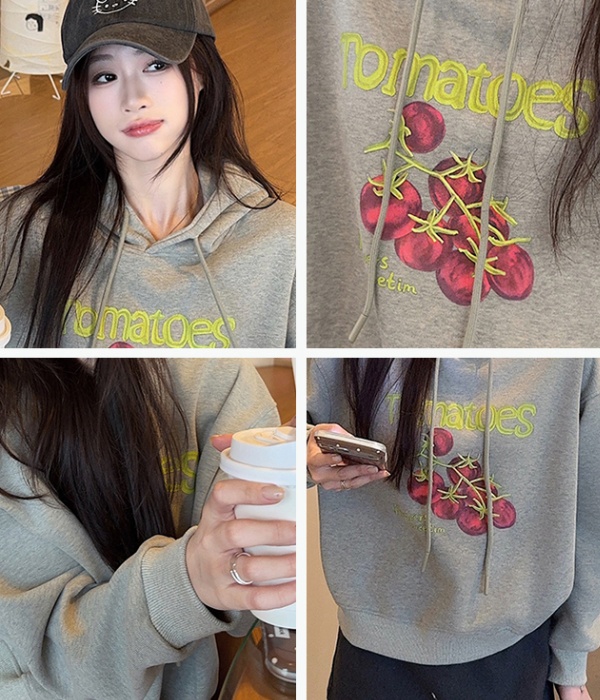 Autumn and winter plus velvet hoodie loose hooded tops