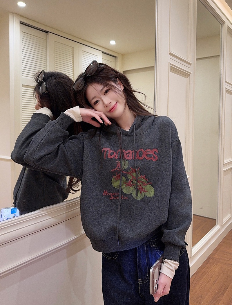 Autumn and winter plus velvet hoodie loose hooded tops